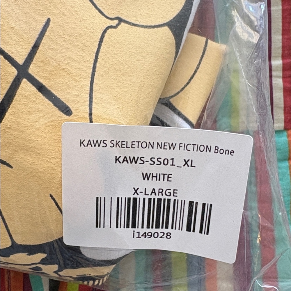 KAWS skeleton new fiction bone White Tee Tan Black Skeleton Character new XL - Picture 11 of 11